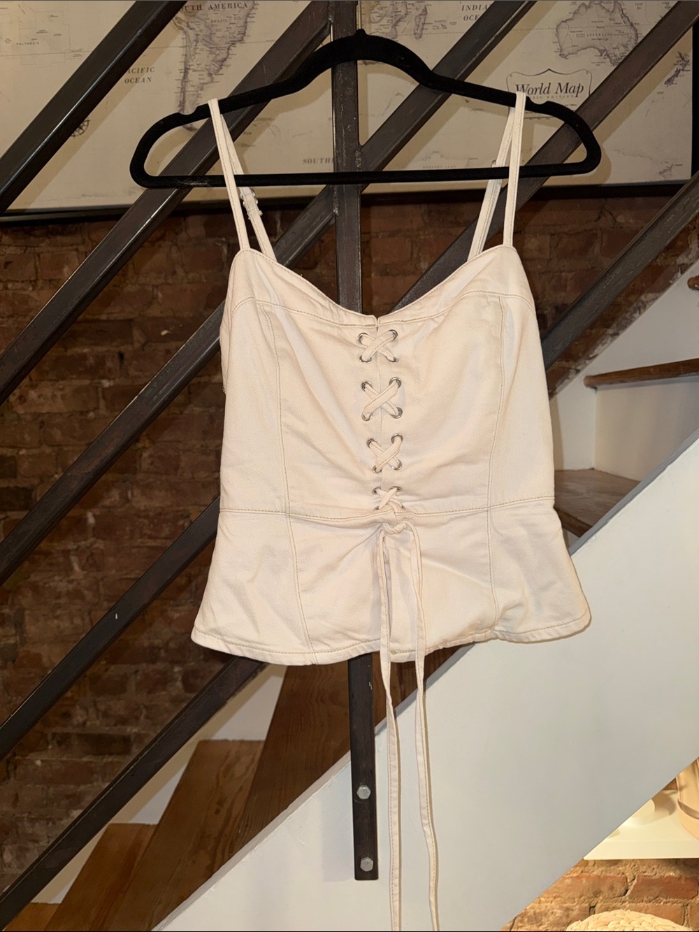 Reformation Cream Lace-Up Corset Camisole